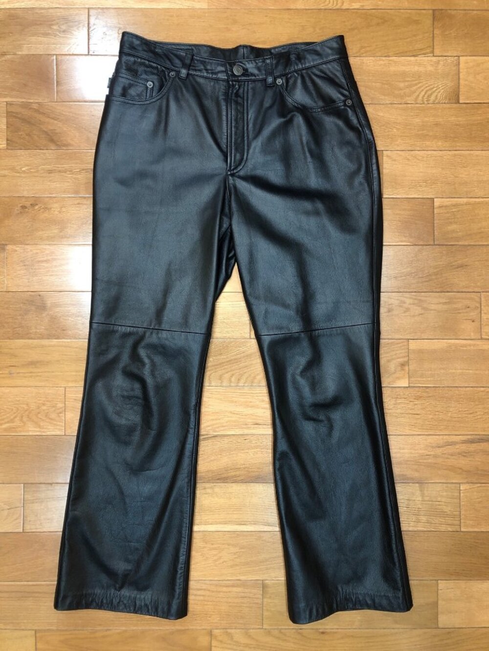VTG Lauren Jeans Co Black Leather Pants Bootcut 5-Pocket 10 90s Polished Grunge
